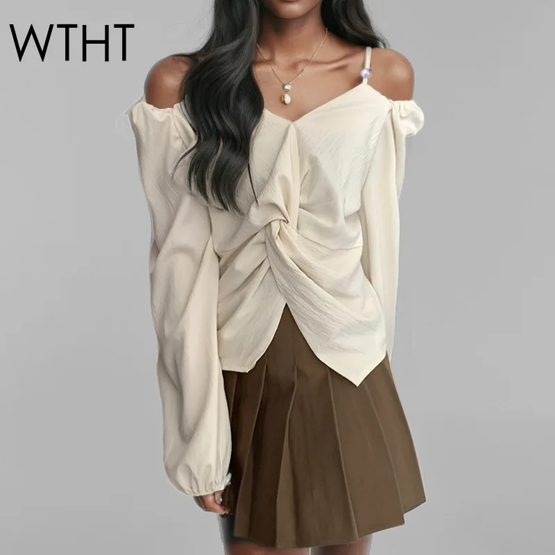 WTHT Trendy Fashion Women's Wrinkled Design Sling Shirt 2025 Spring New Off-shoulder Long Sleeves Blouse Female 1LS831
WTHT Trendy Fashion Women's Wrinkled Design Sling Shirt 2025 Spring New Off-shoulder Long Sleeves Blouse Female 1LS831