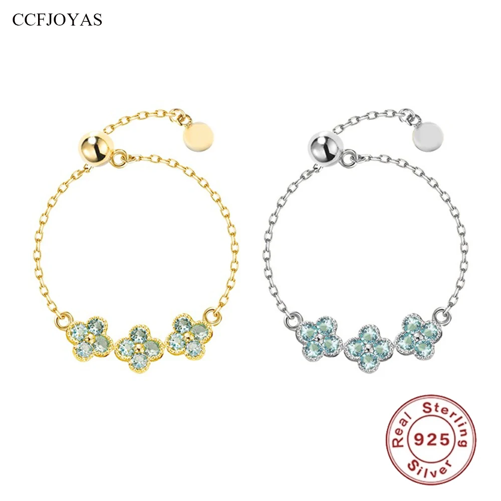CCFJOYAS Minimalist 925 Sterling Silver Light Blue Three Flower Zircon Rings Women Fashion Chain Adjustable Ring New
CCFJOYAS Minimalist 925 Sterling Silver Light Blue Three Flower Zircon Rings Women Fashion Chain Adjustable Ring New