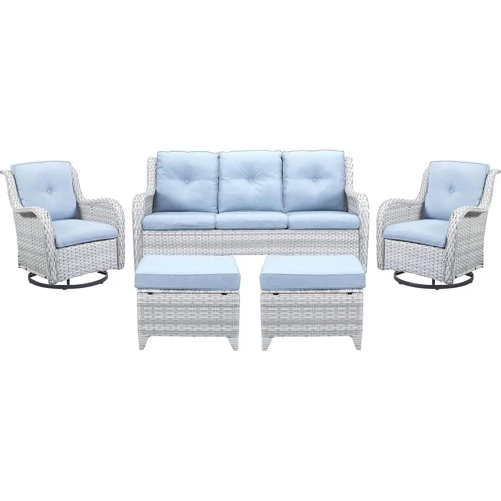 Комплект садовой мебели из 3 предметов: вращающиеся кресла-качалки, 3-местный диван, пуфы, светло-голубые подушки для небольших помещений
Комплект садовой мебели из 3 предметов: вращающиеся кресла-качалки, 3-местный диван, пуфы, светло-голубые подушки для небольших помещений