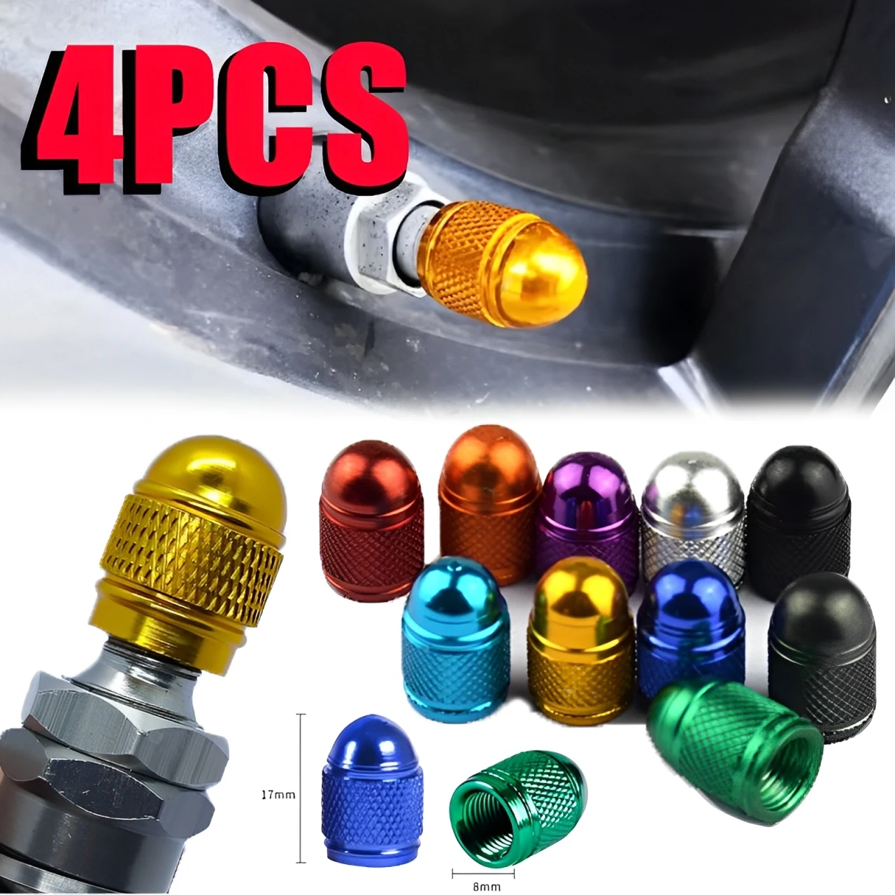 4Pcs Car Bike Tire Aluminium Valve Caps Colourful Bullet Head American Style Valve Caps Shade Dustproof Car Accessories
4Pcs Car Bike Tire Aluminium Valve Caps Colourful Bullet Head American Style Valve Caps Shade Dustproof Car Accessories