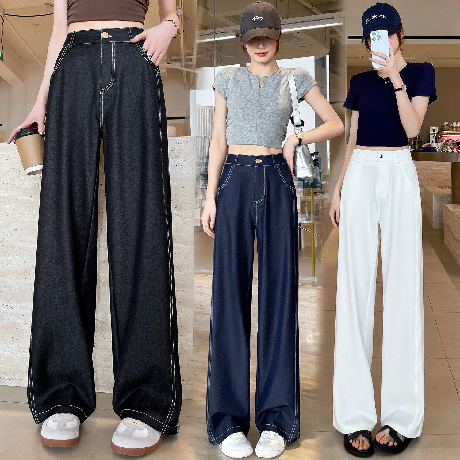 Ice Silk High Waist Straight Leg Thin Denim Jeans Women's Summer Casual Pants Loose Fit Floor Length Wide Leg Trousers
Ice Silk High Waist Straight Leg Thin Denim Jeans Women's Summer Casual Pants Loose Fit Floor Length Wide Leg Trousers