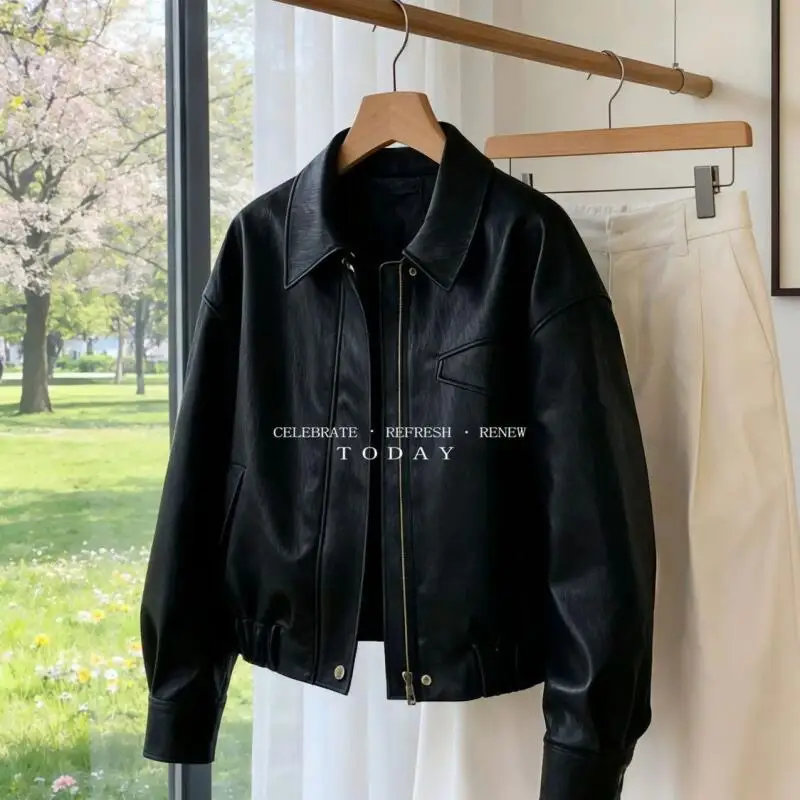 Black Vintage Pu Leather Jacket Women Loose Turn-Down Collar Coat Girl Korean Trend Casual Tops Streetwear Spring Fall Outerwear
Black Vintage Pu Leather Jacket Women Loose Turn-Down Collar Coat Girl Korean Trend Casual Tops Streetwear Spring Fall Outerwear