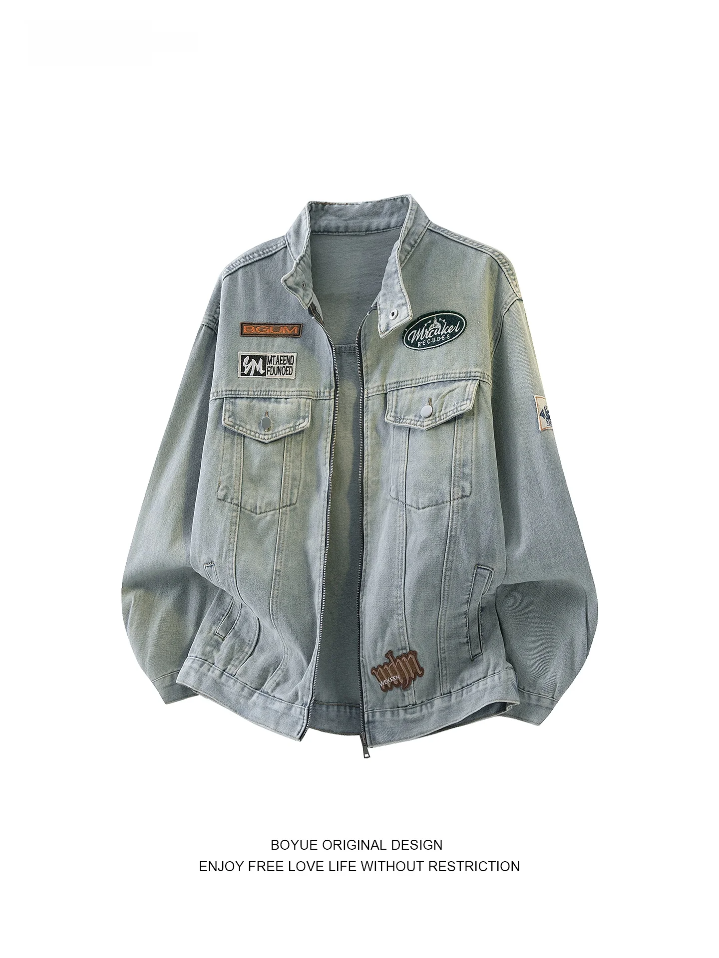 Boyue American Trendy Brand Motorcycle Jaet Waed Denim Embroidery Street Sle Stand Collar Men's Jaet Casual Loose Fit
Boyue American Trendy Brand Motorcycle Jaet Waed Denim Embroidery Street Sle Stand Collar Men's Jaet Casual Loose Fit
