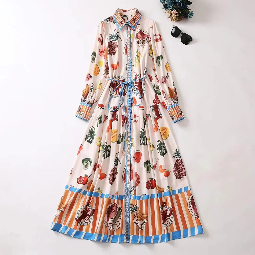 European and American women's clothing 2023 autumn new Long sleeve lapel fruit print Fashion single breasted pleated dress XXL
European and American women's clothing 2023 autumn new Long sleeve lapel fruit print Fashion single breasted pleated dress XXL