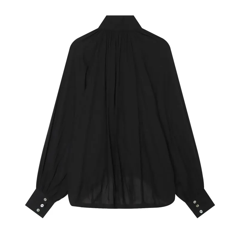 SMVP 2026 Summer Women's Elegant Solid Color High Neck Long Sleeve Gathered Blouse Drawstring Hem Loose Fit Casual Black Shirt
SMVP 2026 Summer Women's Elegant Solid Color High Neck Long Sleeve Gathered Blouse Drawstring Hem Loose Fit Casual Black Shirt