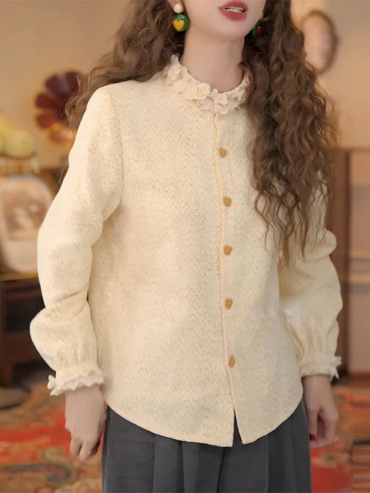 Thickened Stand Collar Shirt Women's Fashionable Inner Wear Wooden Trim Winter New Style Single Button Cleanfit Shirt
Thickened Stand Collar Shirt Women's Fashionable Inner Wear Wooden Trim Winter New Style Single Button Cleanfit Shirt
