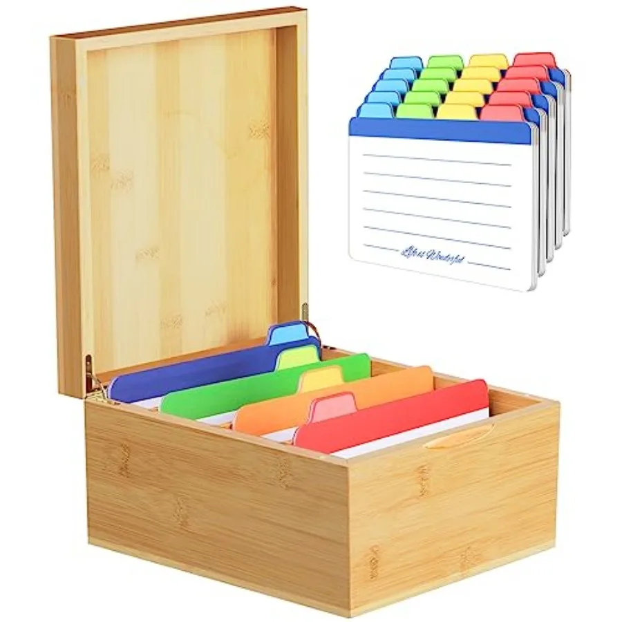 Extra-Large Bamboo Index Card Organizer for 5x8 Cards Wooden Storage Box with Lid, 4 Compartments, 600-Card Capacity, Includes
Extra-Large Bamboo Index Card Organizer for 5x8 Cards Wooden Storage Box with Lid, 4 Compartments, 600-Card Capacity, Includes