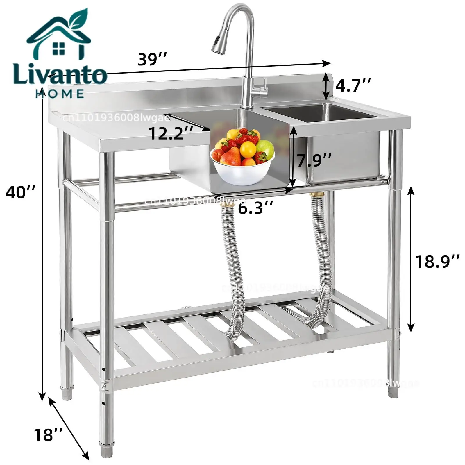 Commercial Freestanding Sink With Faucet, Workbench, 2 Bowl and Drainboard, Utility Stainless Steel Kitchen Sink
Commercial Freestanding Sink With Faucet, Workbench, 2 Bowl and Drainboard, Utility Stainless Steel Kitchen Sink