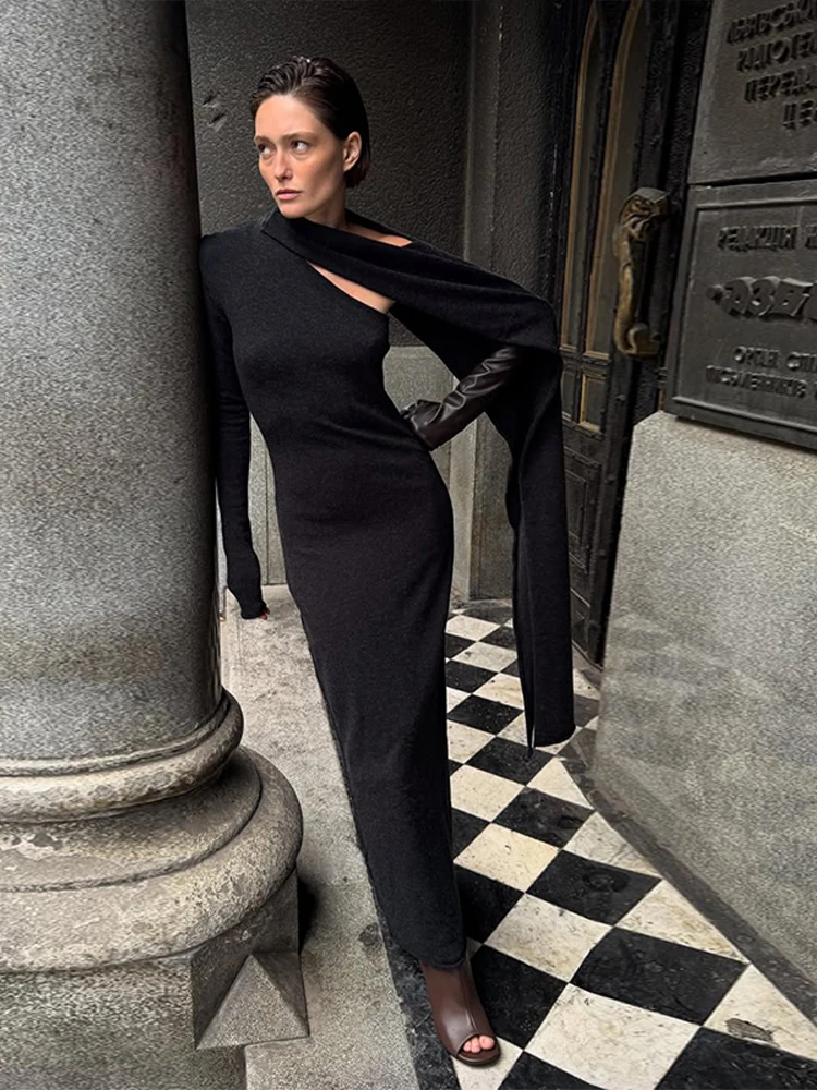 Трикотажное платье с шарфом и поклонными плечами, элегантное однотонное женское платье макси без рукавов с высокой талией, 2021, женское вечернее платье
Трикотажное платье с шарфом и поклонными плечами, элегантное однотонное женское платье макси без рукавов с высокой талией, 2021, женское вечернее платье