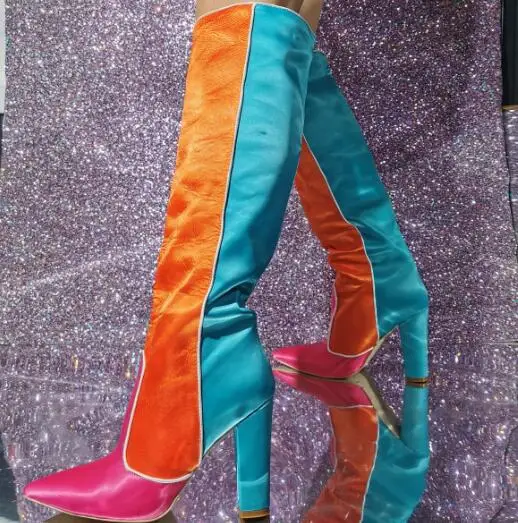 Hot Pink Blue Orange Mixed Color Leather Pointed Toe Block Heel Knee High Boots Women Tube Slip On High Heel Modern Boots Shoes
Hot Pink Blue Orange Mixed Color Leather Pointed Toe Block Heel Knee High Boots Women Tube Slip On High Heel Modern Boots Shoes