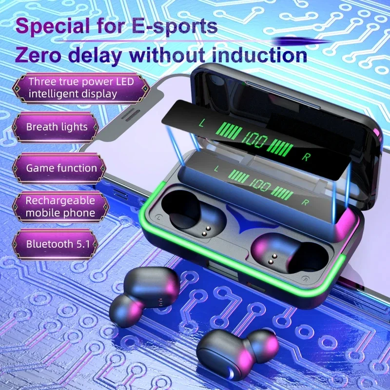 E10 wireless 5.1 headset gamer earphones digital display noise reduction TWS stereo sports waterproof headphones
E10 wireless 5.1 headset gamer earphones digital display noise reduction TWS stereo sports waterproof headphones