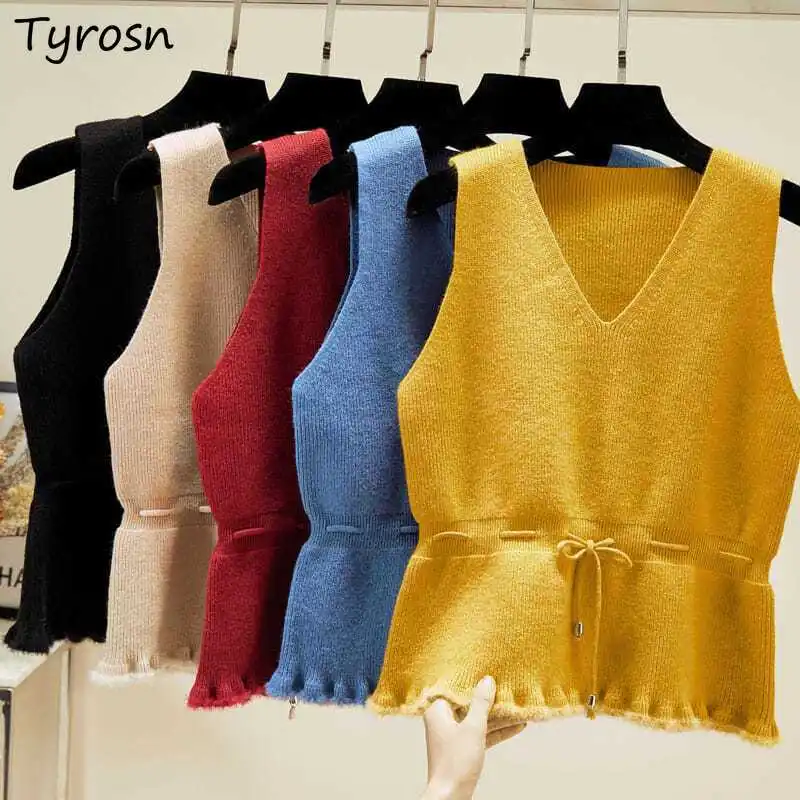 Lace-up Sweater Vest Women V-neck Harajuku 5-Colors Designer Korean Fashion Vintage Pure Color Knitwear Sweet Autumn INS Leisure
Lace-up Sweater Vest Women V-neck Harajuku 5-Colors Designer Korean Fashion Vintage Pure Color Knitwear Sweet Autumn INS Leisure