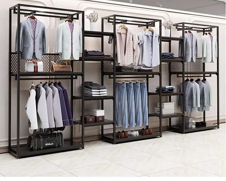 Clothing store display rack, store floor-to-ceiling hanger, men's clothing store, wrought iron display rack, clothes and pants
Clothing store display rack, store floor-to-ceiling hanger, men's clothing store, wrought iron display rack, clothes and pants