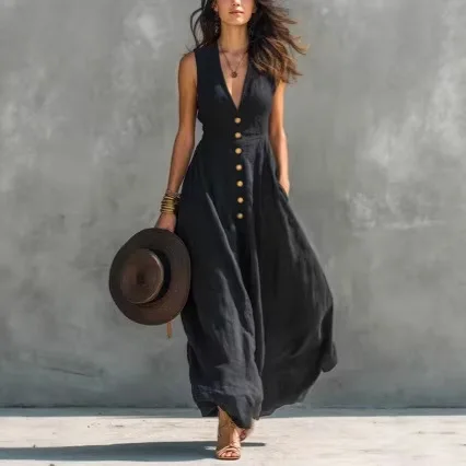 Women's Linen V Neck Sleeveless Dress Casual Long Dress Spring Summer Jumpsuit Playsuit Matching Set
Women's Linen V Neck Sleeveless Dress Casual Long Dress Spring Summer Jumpsuit Playsuit Matching Set