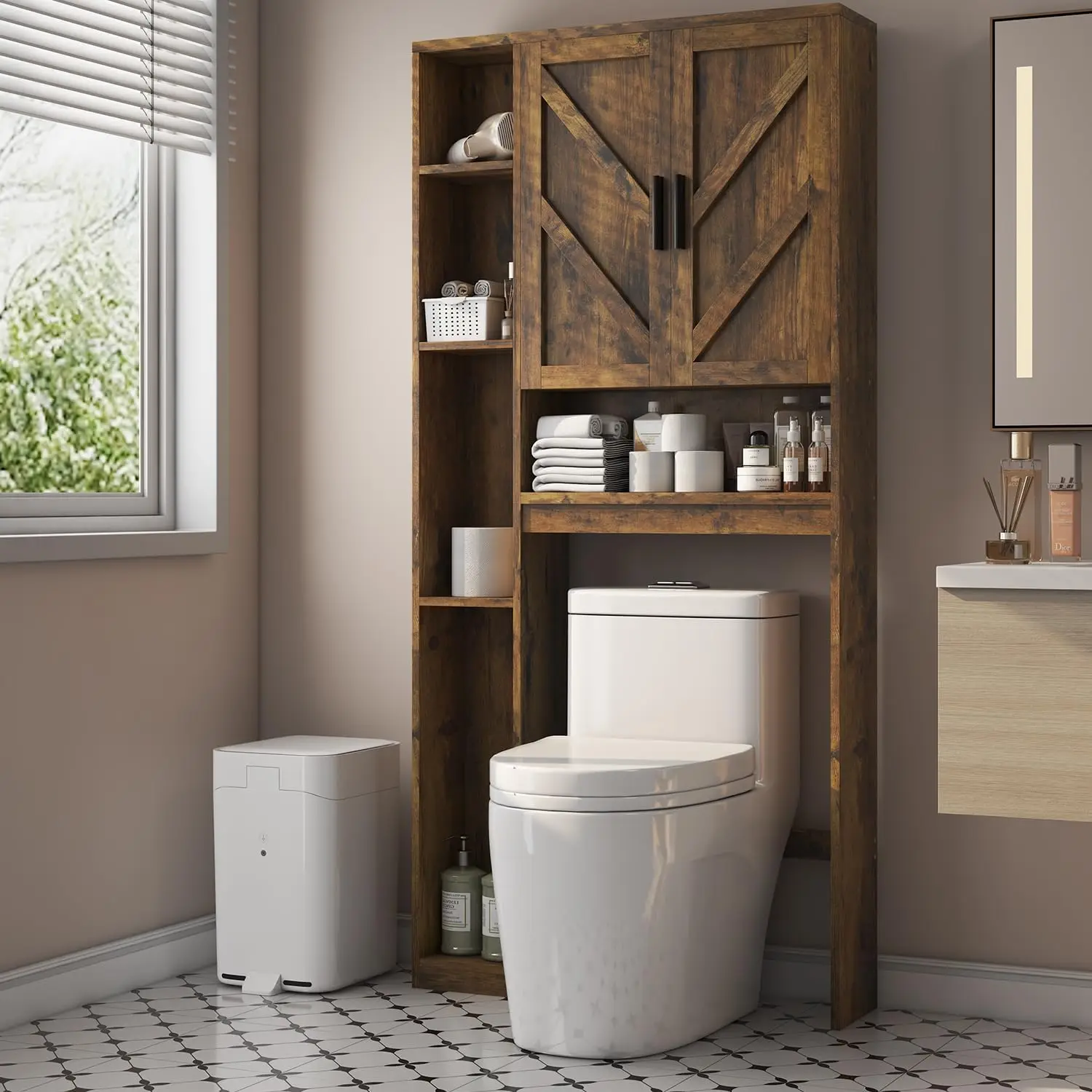 Over The Toilet Storage Cabinet with 7 Storage Shelves, Above Toilet Bathroom Organizer with Toilet Paper Holder Stand, Behind T
Over The Toilet Storage Cabinet with 7 Storage Shelves, Above Toilet Bathroom Organizer with Toilet Paper Holder Stand, Behind T