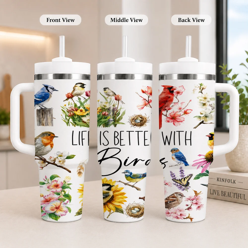 Life Is Better With Birds Vacuum Flasks 40oz Leakproof Steel Tumbler w/ Lid Straw Handle Hot Cold Drinks
Life Is Better With Birds Vacuum Flasks 40oz Leakproof Steel Tumbler w/ Lid Straw Handle Hot Cold Drinks