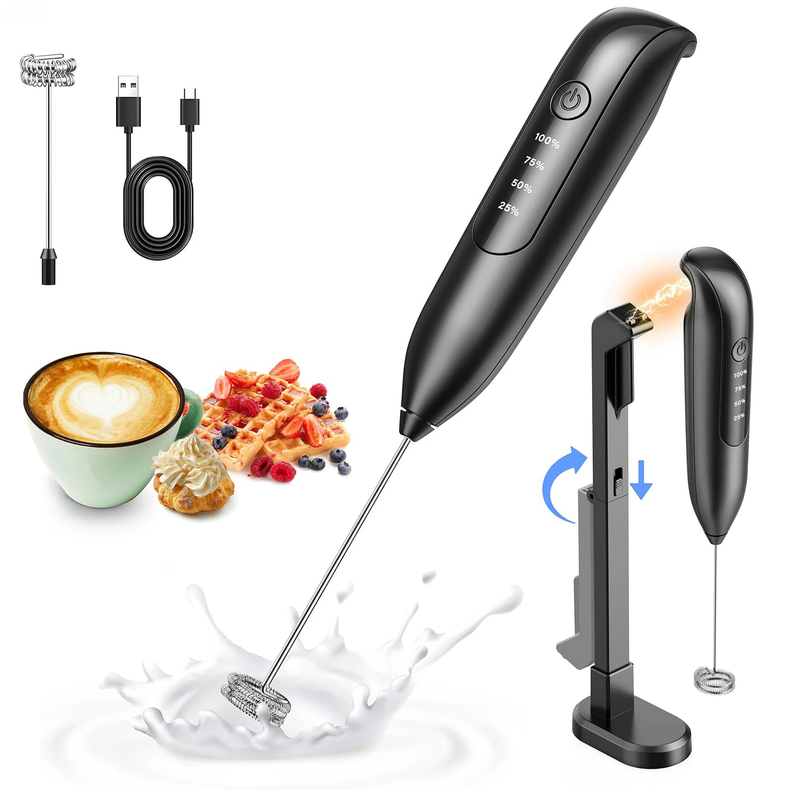 Electric Milk Frother Handheld Rechargeable 2 Speeds Stainless Steel Foam Maker LED Display for Milk Coffee, Lattes, Cappuccino
Electric Milk Frother Handheld Rechargeable 2 Speeds Stainless Steel Foam Maker LED Display for Milk Coffee, Lattes, Cappuccino