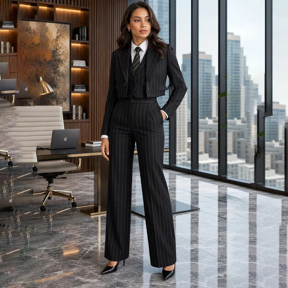 Cropped Black Stripe Women's Suits Fashion One-Button Blazer High Quality 2 Piece Jacket Pants Business Female Clothing
Cropped Black Stripe Women's Suits Fashion One-Button Blazer High Quality 2 Piece Jacket Pants Business Female Clothing