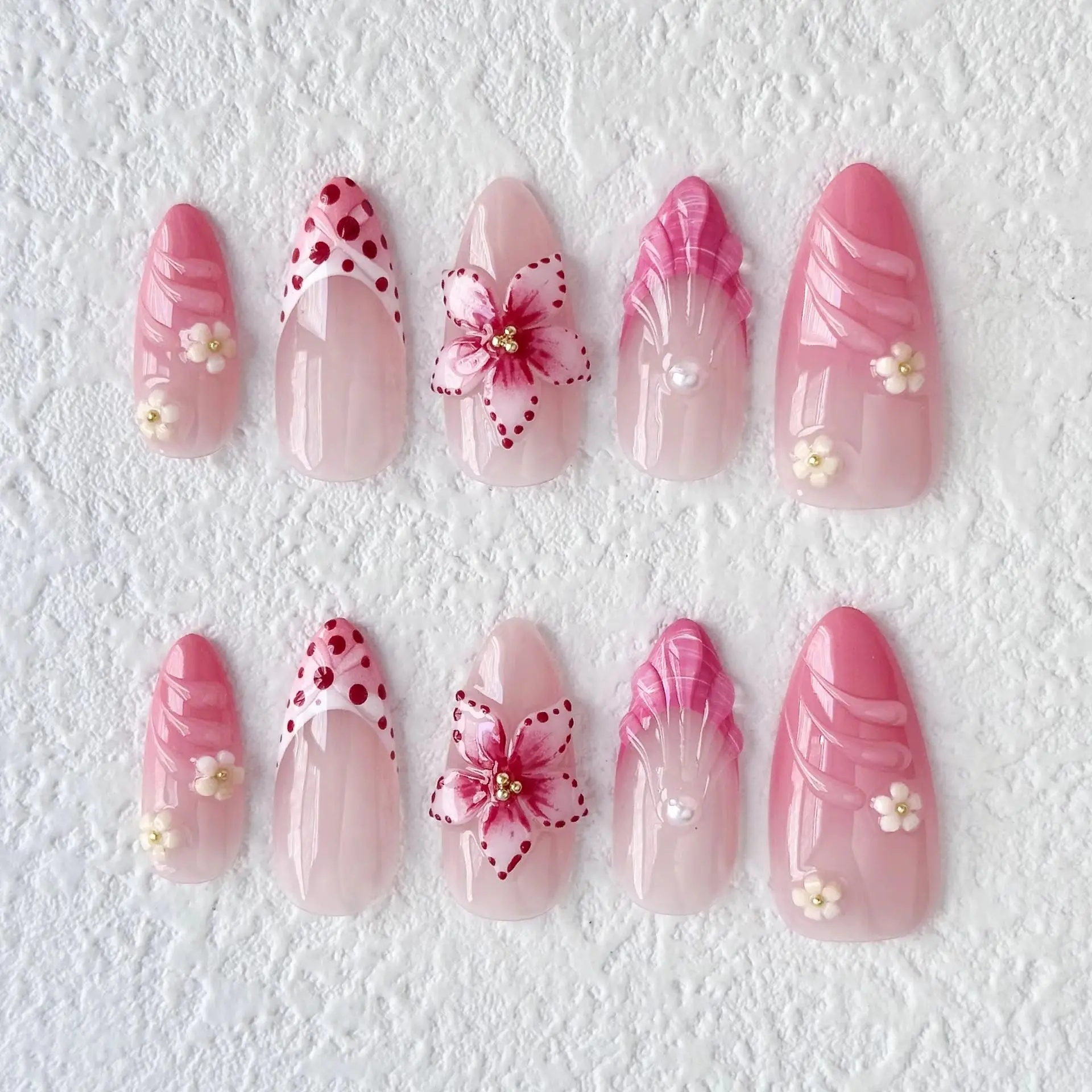 10Pcs Pink Gradient Handmade New Fake Nails Wearable Full Cover 3D Flowers Almond Nail Tips Set Detachable French Acrylic Nails
10Pcs Pink Gradient Handmade New Fake Nails Wearable Full Cover 3D Flowers Almond Nail Tips Set Detachable French Acrylic Nails