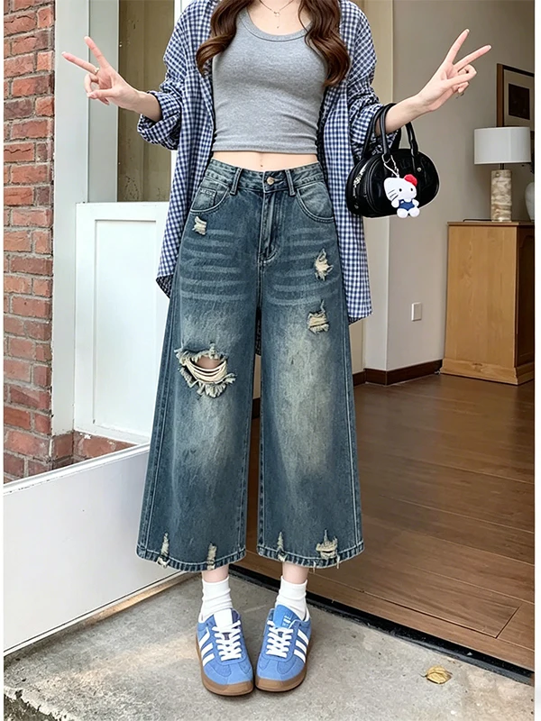 High Waist Wide Leg Denim Jeans Women's Summer New Design Ripped Loose Slimming Straight Cut Pants Korean Style Fashion
High Waist Wide Leg Denim Jeans Women's Summer New Design Ripped Loose Slimming Straight Cut Pants Korean Style Fashion