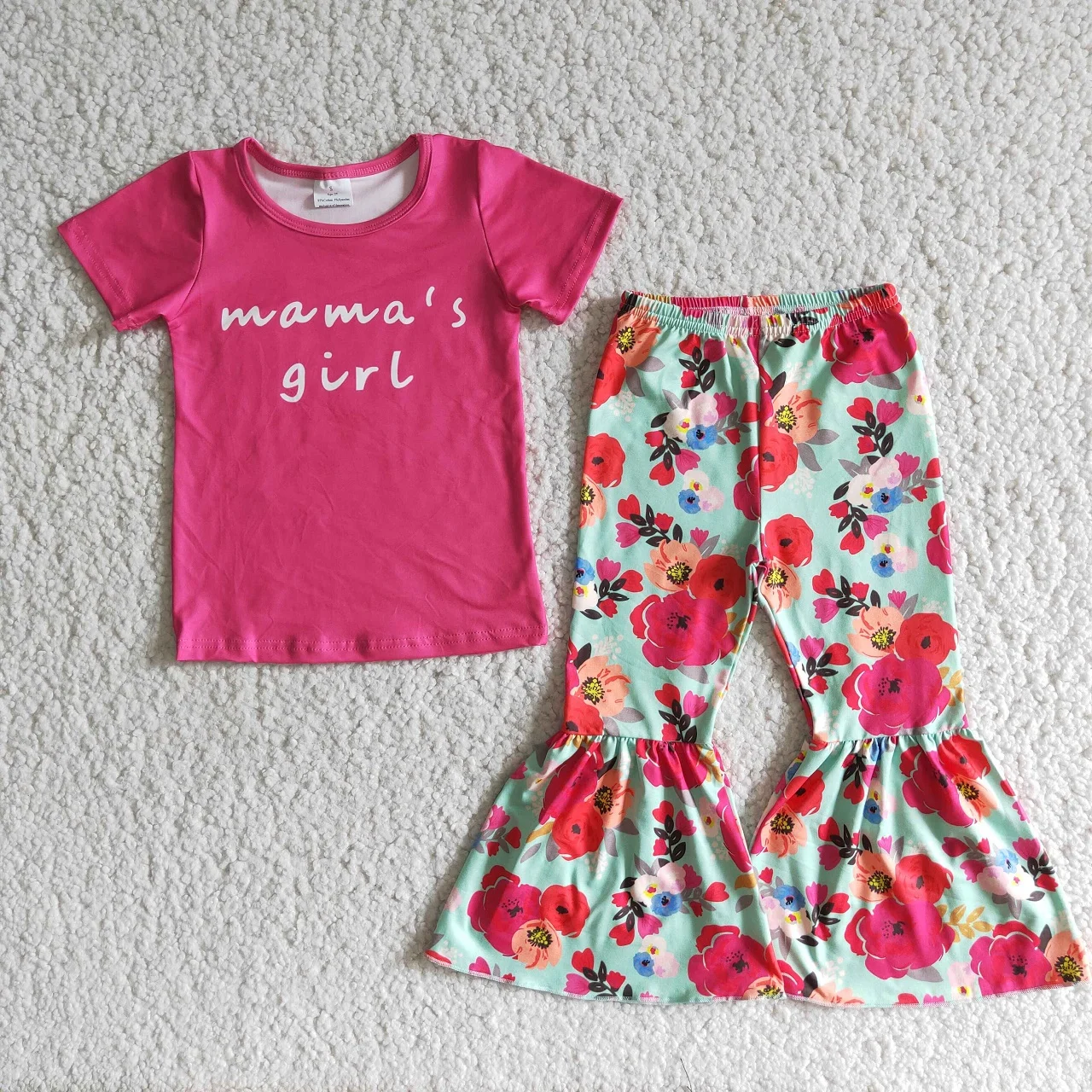 Wholesale Infant Mama's Girl Set Pink Short Sleeves Shirt Floral Bell Bottom Pants Kids Outfit Spring Fall Children Clothing
Wholesale Infant Mama's Girl Set Pink Short Sleeves Shirt Floral Bell Bottom Pants Kids Outfit Spring Fall Children Clothing