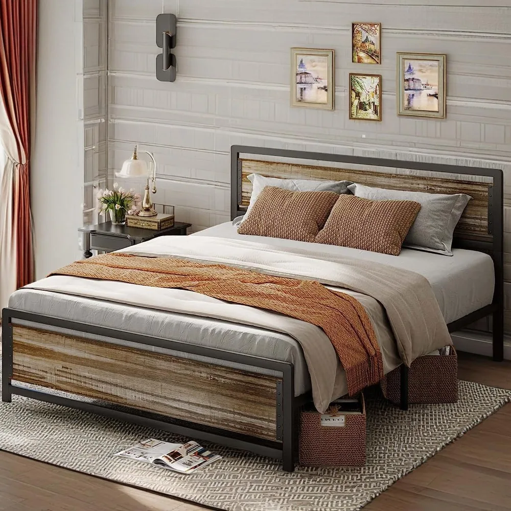 Metal Platform Bed with Wooden Headboard, 15 Inch Iron Slats, Large Under-Bed Storage, No Noise, No Box Spring Needed
Metal Platform Bed with Wooden Headboard, 15 Inch Iron Slats, Large Under-Bed Storage, No Noise, No Box Spring Needed