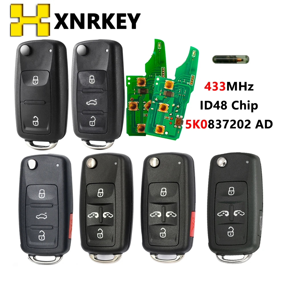 XNRKEY 2/3/4Button Flip Remote Key for VW Volkswagen GOLF PASSAT Tiguan Polo Jetta Beetle 5K0837202AD 434MHz ID48Chip
XNRKEY 2/3/4Button Flip Remote Key for VW Volkswagen GOLF PASSAT Tiguan Polo Jetta Beetle 5K0837202AD 434MHz ID48Chip