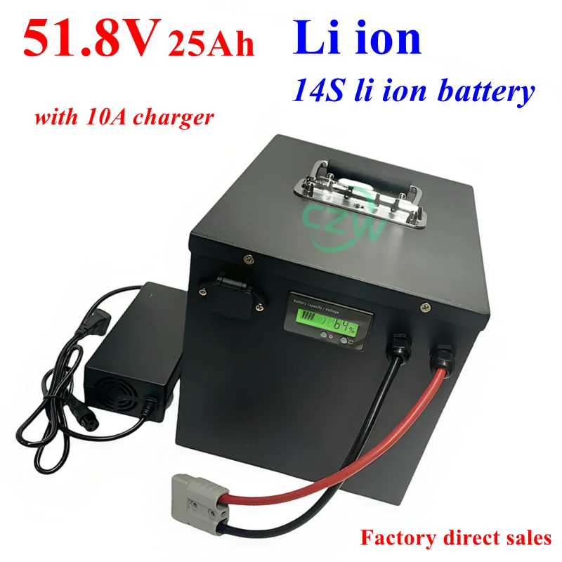 waterproof Lithium ion battery 51.8V 25ah 48V 25Ah Li ion 18650 BMS 14S 51.8V for 2000w bike Tricycle scooter solar +5A Charger
waterproof Lithium ion battery 51.8V 25ah 48V 25Ah Li ion 18650 BMS 14S 51.8V for 2000w bike Tricycle scooter solar +5A Charger