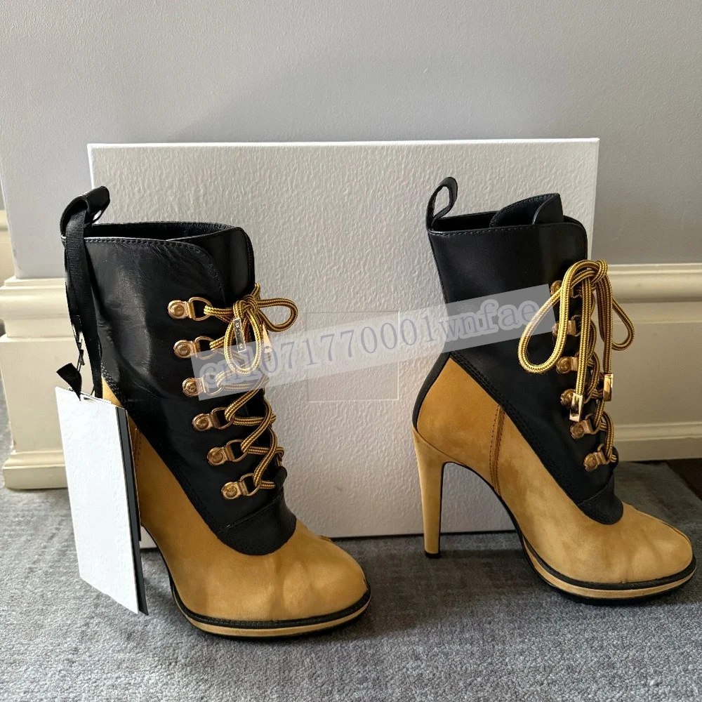 Women'S Color Lace Up Stiletto Heel Ankle Boots Faux Leather Suede High Heel Short Booties Fashion Casual Streetwear Shoes 46
Women'S Color Lace Up Stiletto Heel Ankle Boots Faux Leather Suede High Heel Short Booties Fashion Casual Streetwear Shoes 46