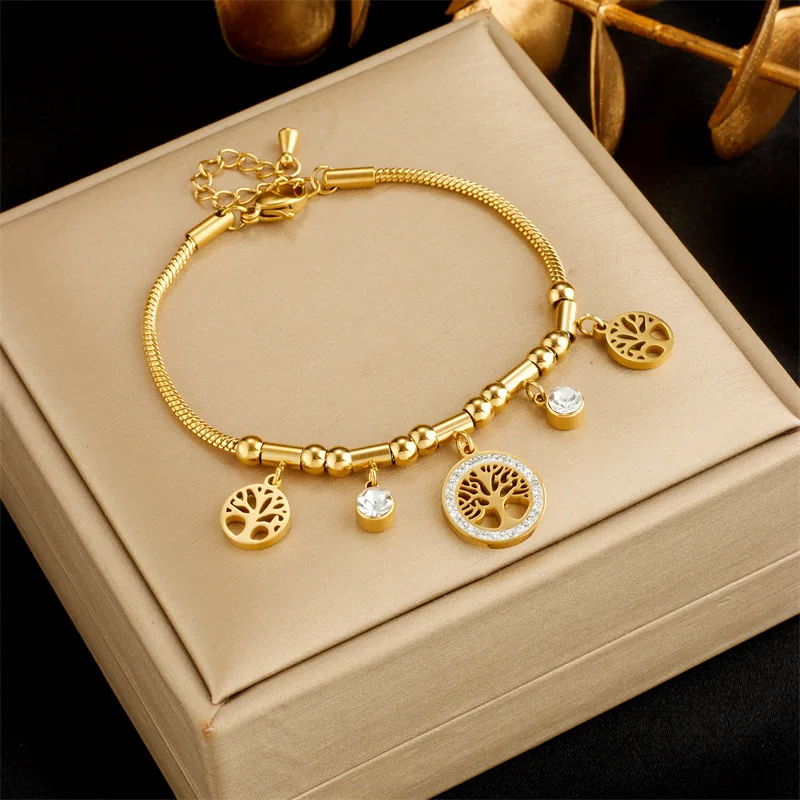 New Fashion Stainless Steel Golden Plated Crystal Zircon Jewelry Life Tree Extend Chain Bracelets For Women RJ274
New Fashion Stainless Steel Golden Plated Crystal Zircon Jewelry Life Tree Extend Chain Bracelets For Women RJ274