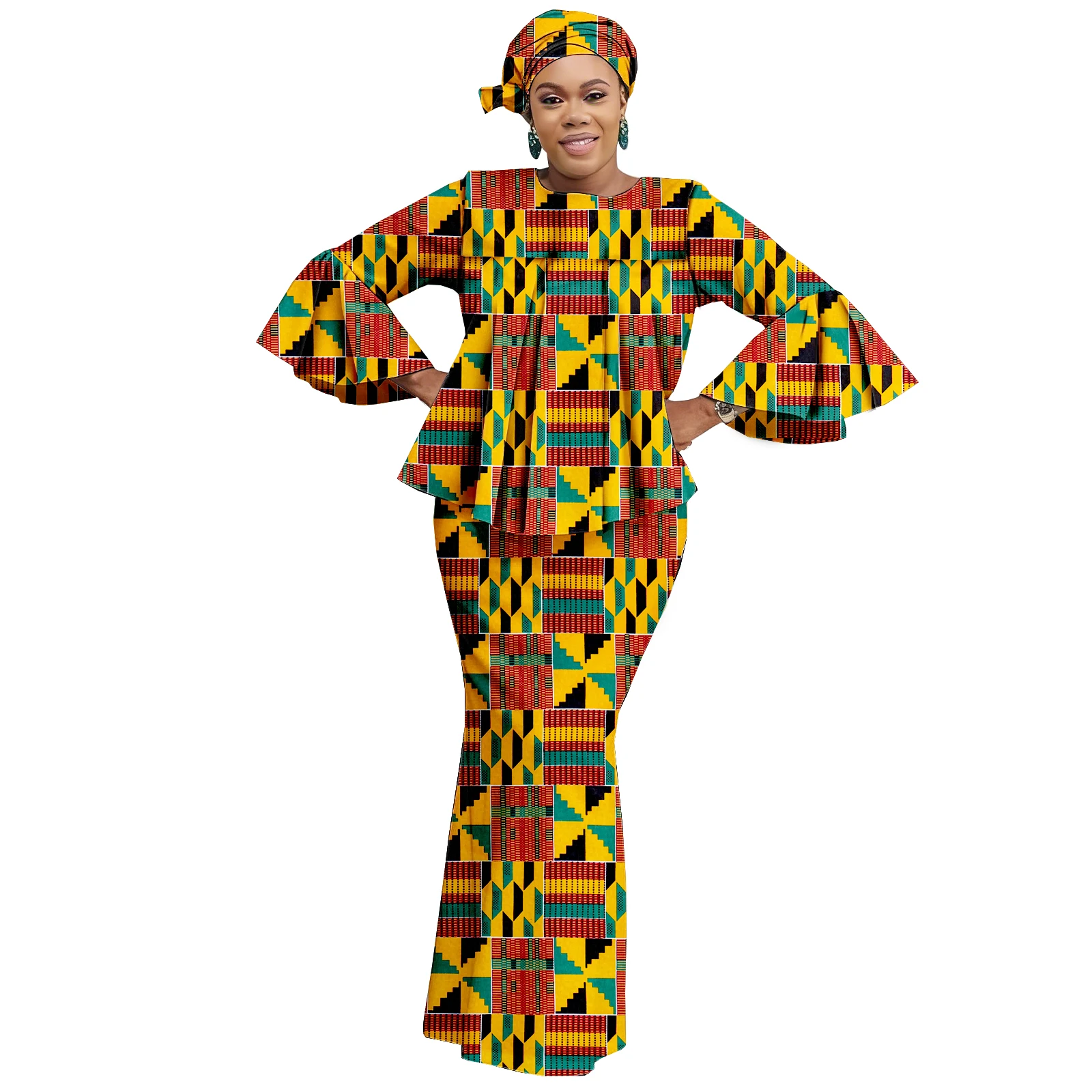 African Women's Attire Anakra Outfits Dashiki Kente Clothes Mermaid 2 Piece Set Top and Skirt With Head Scarf
African Women's Attire Anakra Outfits Dashiki Kente Clothes Mermaid 2 Piece Set Top and Skirt With Head Scarf