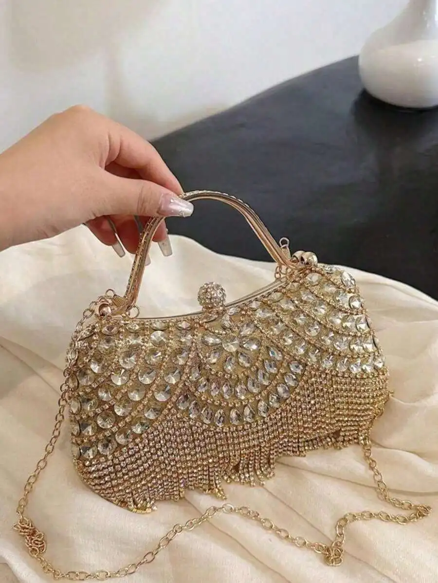 Rhinestone Embellished Evening Clutch With Tassel And Chain Strap For Women
Rhinestone Embellished Evening Clutch With Tassel And Chain Strap For Women