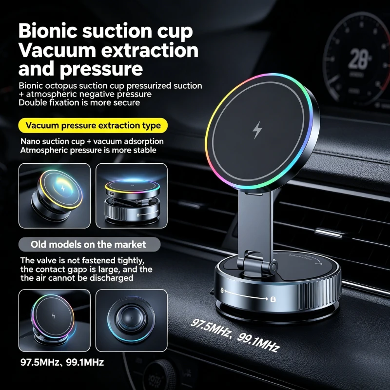 K5S Wireless Fast Charging Car Phone Holder RGB Light Vacuum Adsorption Black Tech Car Mount Charger
K5S Wireless Fast Charging Car Phone Holder RGB Light Vacuum Adsorption Black Tech Car Mount Charger