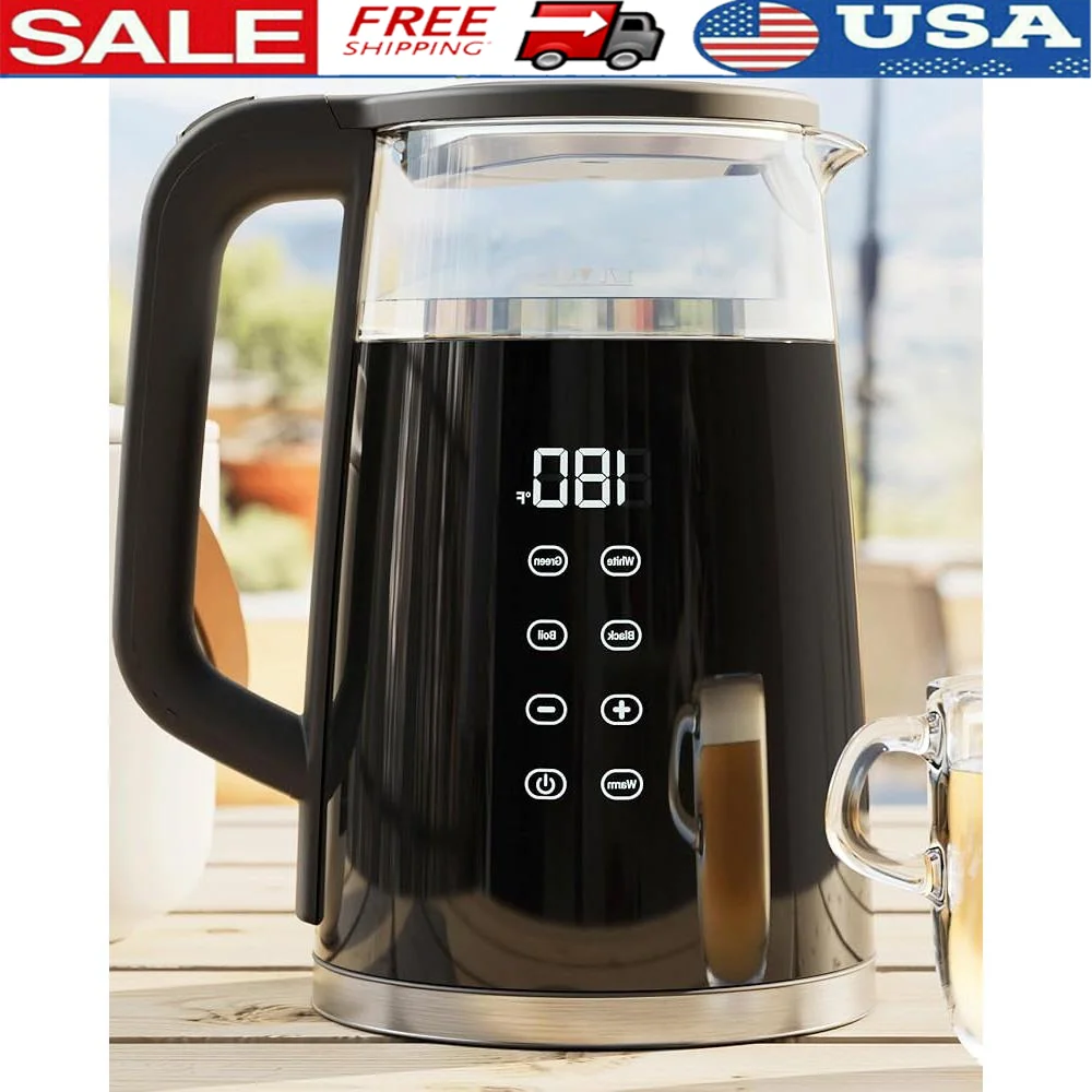 Electric Tea Kettle 1.7L 1500W Temperature Control Keep Warm Digital Display Automatic Shut Off Fast Boiling Glass Interior
Electric Tea Kettle 1.7L 1500W Temperature Control Keep Warm Digital Display Automatic Shut Off Fast Boiling Glass Interior