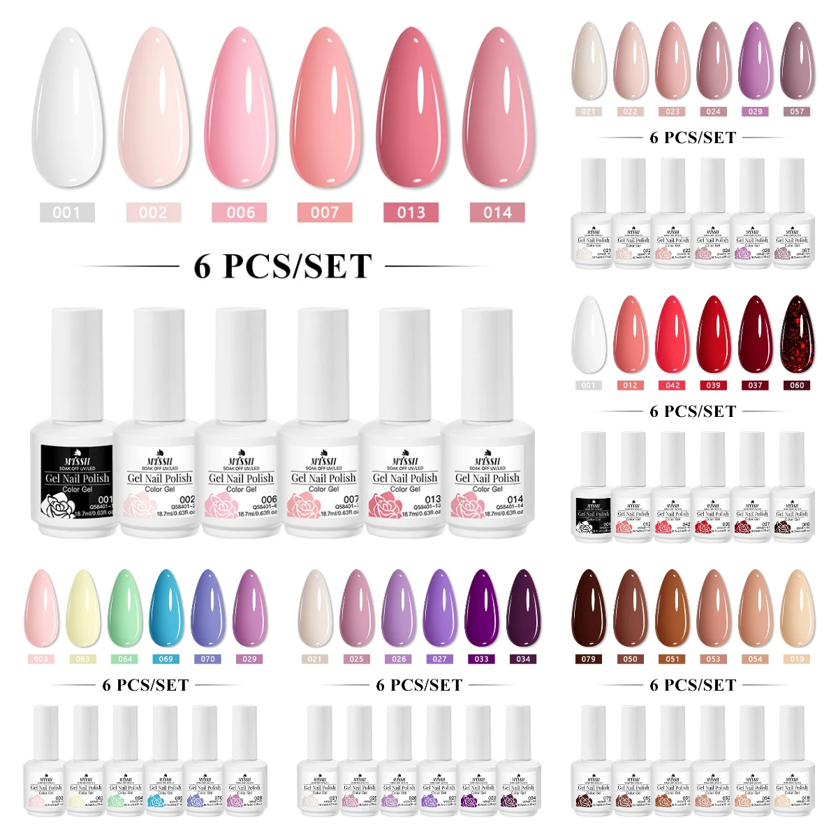 MTSSII 6pcs 18.7ml Gel Nail Polish Set Nude Red Macaron Colors UV LED Soak Off Long Lasting High Pigment DIY Nail Art
MTSSII 6pcs 18.7ml Gel Nail Polish Set Nude Red Macaron Colors UV LED Soak Off Long Lasting High Pigment DIY Nail Art