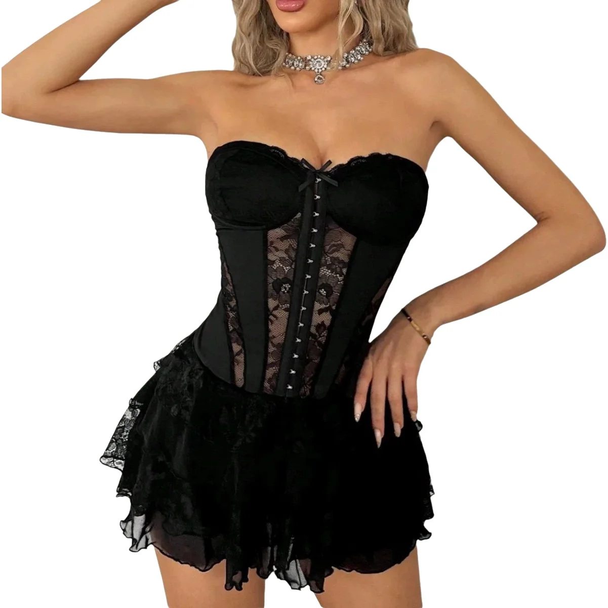 Sexy white lace pure desire body-shaping strapless corset dress, slimming and tummy-controlling WKXN
Sexy white lace pure desire body-shaping strapless corset dress, slimming and tummy-controlling WKXN