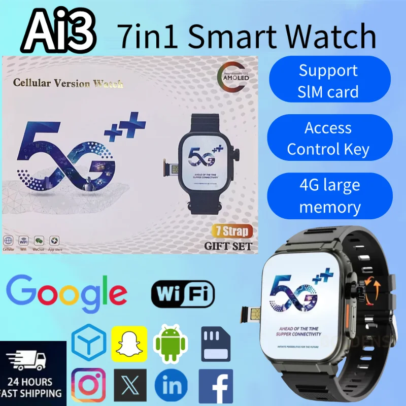 Ultra Ai3 256GB 4G SIM Smart Watch Android 2.2 Inch 448*528 Amoled Screen Health Monitoring 180 Rotating Camera Waterproof Sleep