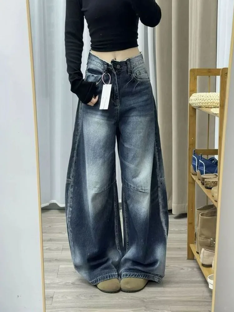 American Retro Blue Grey Denim Wide Leg Pants Women's High Waist Pear Shape Loose Slimming Draping Jeans Casual Commute Style
American Retro Blue Grey Denim Wide Leg Pants Women's High Waist Pear Shape Loose Slimming Draping Jeans Casual Commute Style