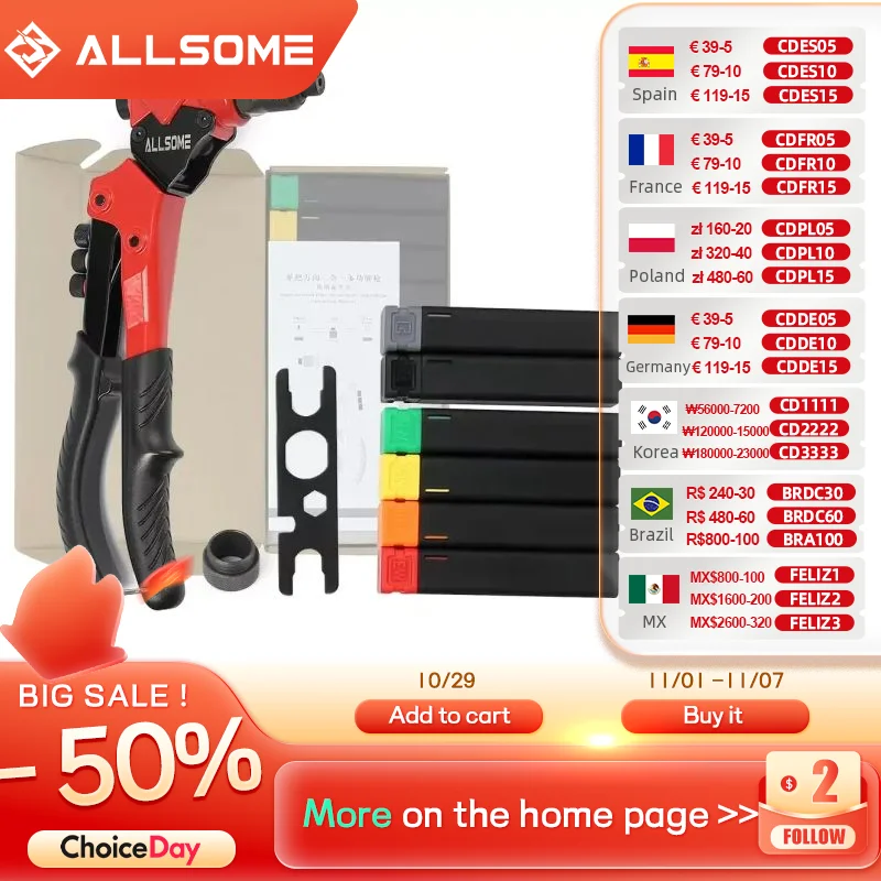 ALLSOME Single Universal 3 in 1 Multi Function Rivet gun with Nut rivet Hand rivet Reamer Tool
ALLSOME Single Universal 3 in 1 Multi Function Rivet gun with Nut rivet Hand rivet Reamer Tool