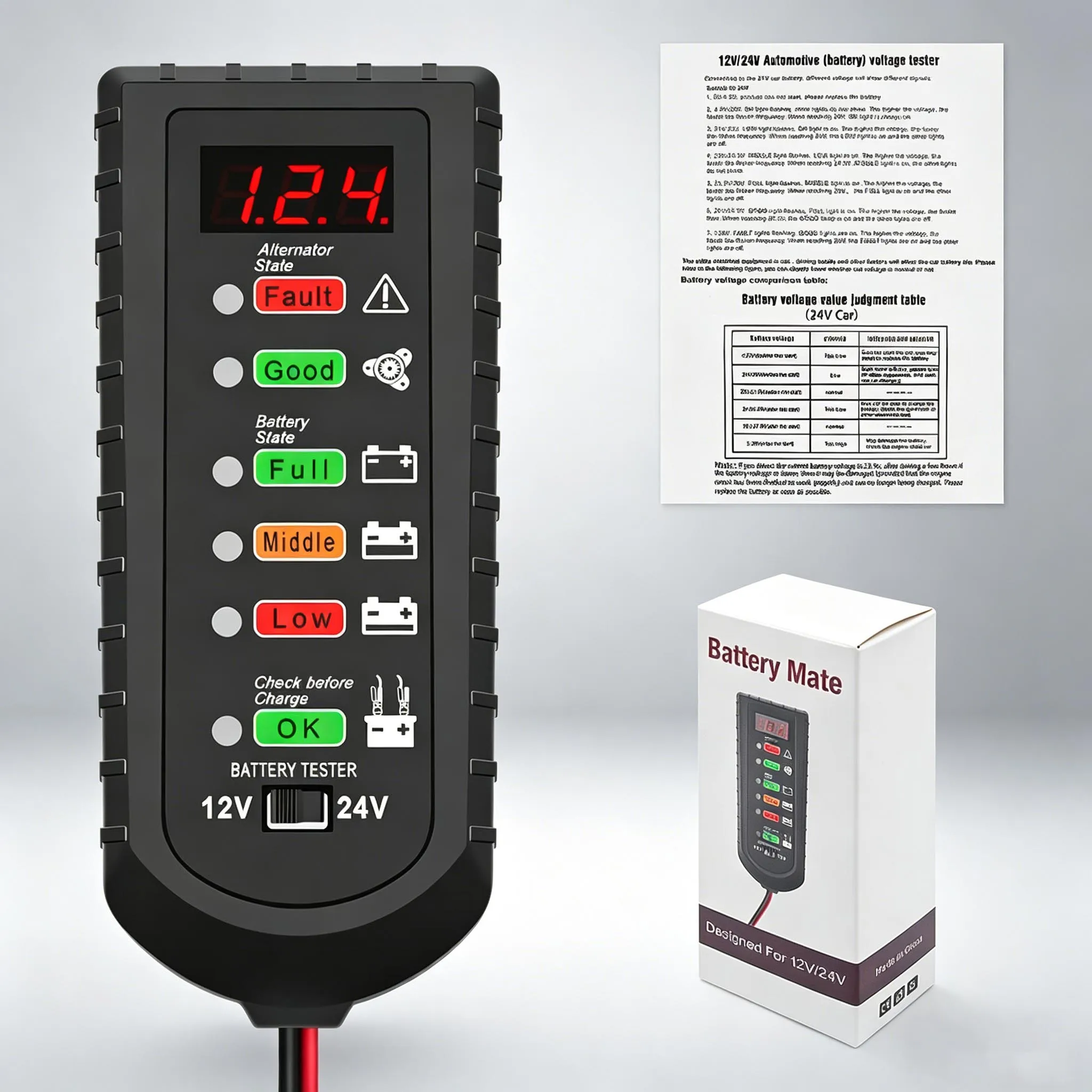12V 24V Car Battery Tester Alternator Tester LED Display Automotive Battery Checker Auto Repair Tool for Car Truck Motorcycle
12V 24V Car Battery Tester Alternator Tester LED Display Automotive Battery Checker Auto Repair Tool for Car Truck Motorcycle