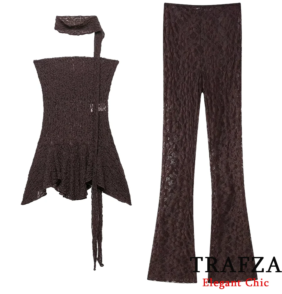 TRAFZA Vintage Lace Slim Set Women's Sexy Scarf Strapless Top Or Stretch Flared Pant 2025 Summer Fashion High Street Holiday Set
TRAFZA Vintage Lace Slim Set Women's Sexy Scarf Strapless Top Or Stretch Flared Pant 2025 Summer Fashion High Street Holiday Set