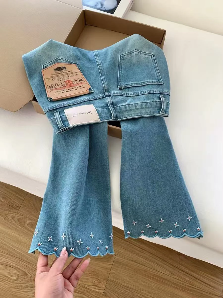 High Waist Slimming Straight Leg Jeans Women's Summer Thin Cotton Elastic Embroidered Denim Pants High Waist Flared Nine Points
High Waist Slimming Straight Leg Jeans Women's Summer Thin Cotton Elastic Embroidered Denim Pants High Waist Flared Nine Points