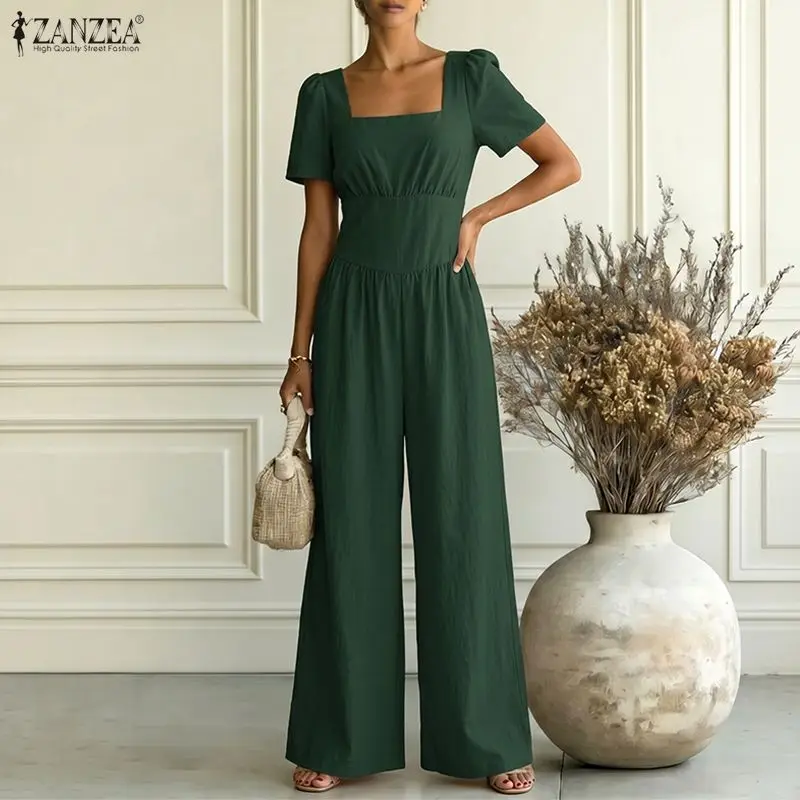 Women Summer Overalls Pants Jumpsuits ZANZEA Elegant Square Neck Waisted Rompers Elegant Solid Loose Wide Leg Trouser Streetwear
Women Summer Overalls Pants Jumpsuits ZANZEA Elegant Square Neck Waisted Rompers Elegant Solid Loose Wide Leg Trouser Streetwear