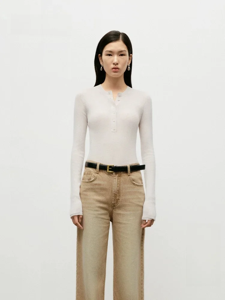 Women's Knitted Wool Base Shirt round Neck Half Button Edition Soft Commute Style Regular Fit Thin Long Sleeve Autumn New
Women's Knitted Wool Base Shirt round Neck Half Button Edition Soft Commute Style Regular Fit Thin Long Sleeve Autumn New