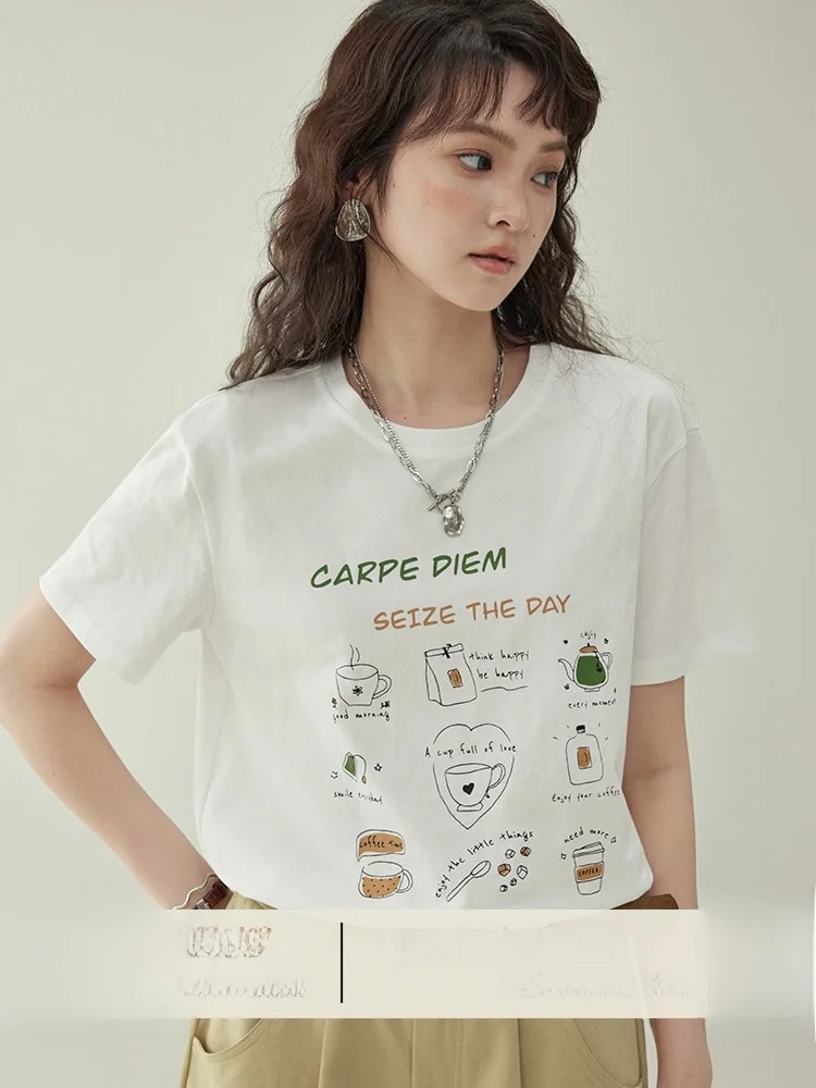 AMUU Original round Neck Printed Short Sleeve T-Shirt Women's Casual Top Summer New Style White Comfortable Cotton Blend
AMUU Original round Neck Printed Short Sleeve T-Shirt Women's Casual Top Summer New Style White Comfortable Cotton Blend