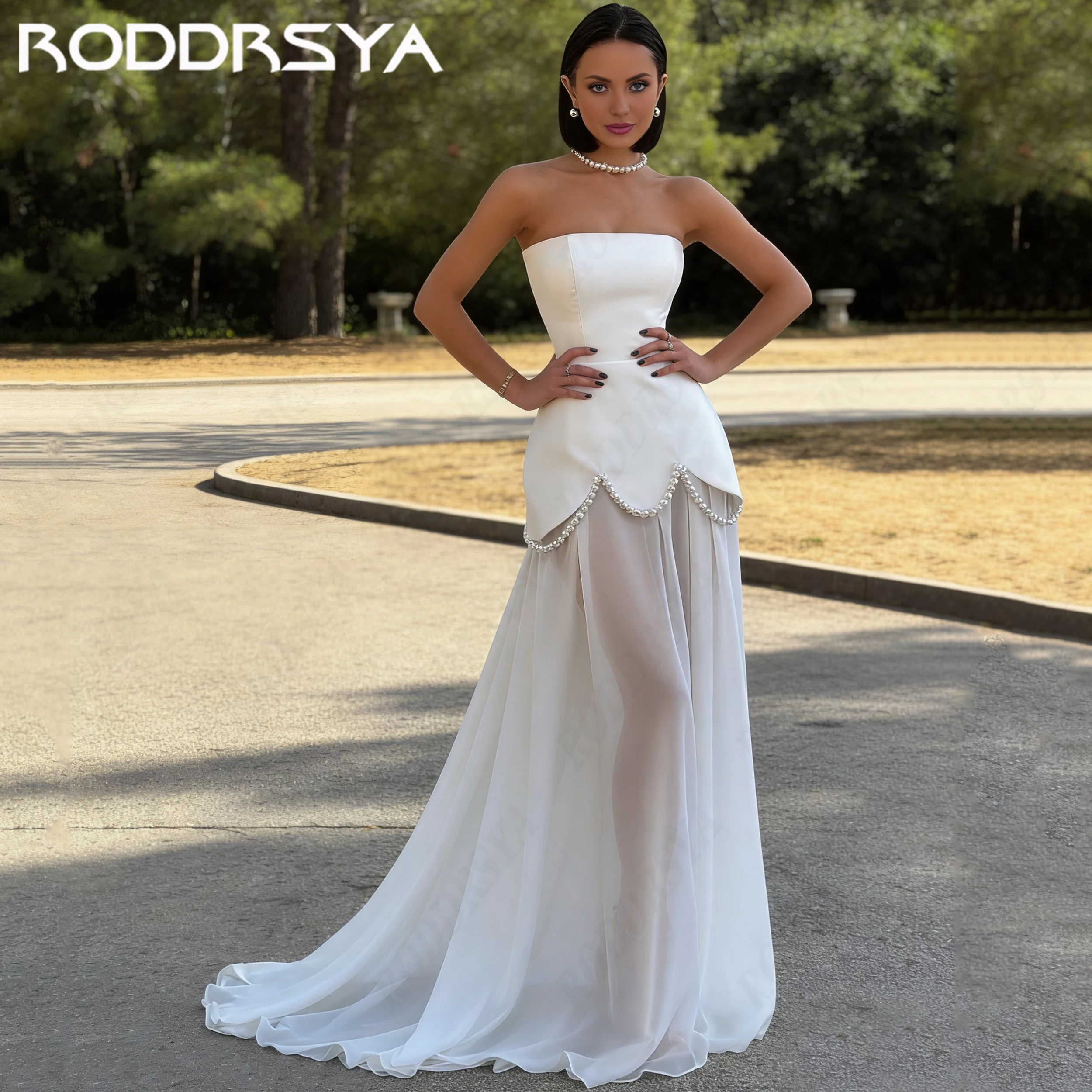 RODDRSYA Simple Strapless Satin Long Wedding Dress 2026 Sheath Ivory Bridal Dresses Pearls Chiffon Sweep Train Custom Made
RODDRSYA Simple Strapless Satin Long Wedding Dress 2026 Sheath Ivory Bridal Dresses Pearls Chiffon Sweep Train Custom Made