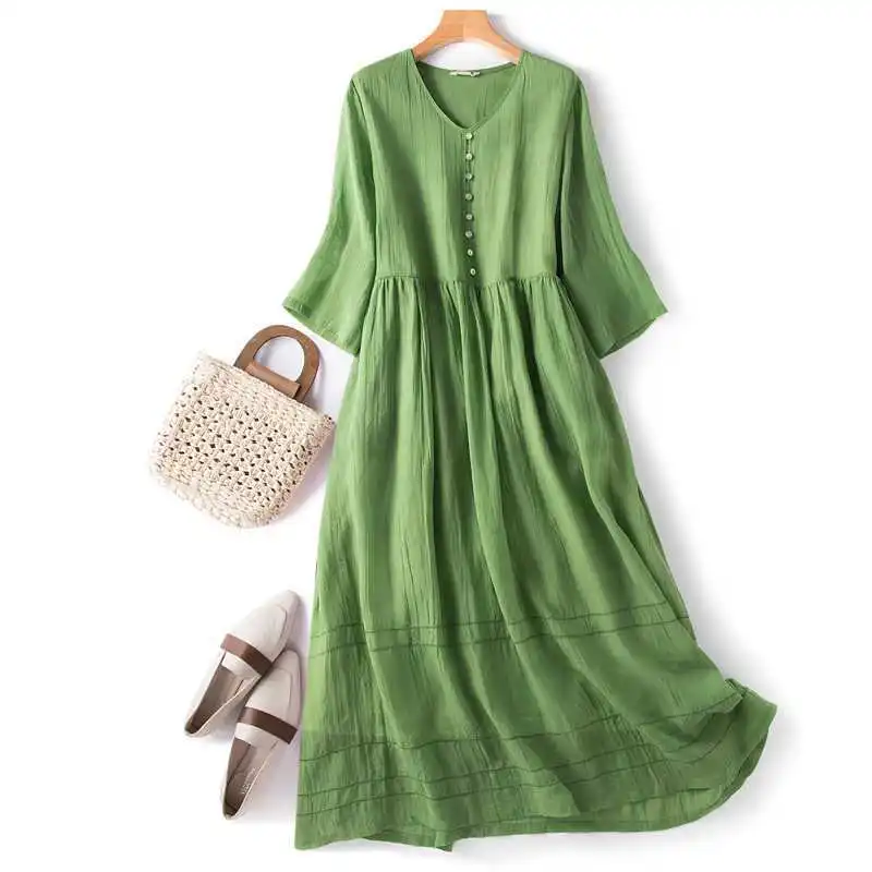 Retro Textured V-Neck Loose Sleeveless Women's Dress Vintage Style Cotton Long Skirt Elegant Draping Midi Dress for Middle-Ag...
Retro Textured V-Neck Loose Sleeveless Women's Dress Vintage Style Cotton Long Skirt Elegant Draping Midi Dress for Middle-Ag...