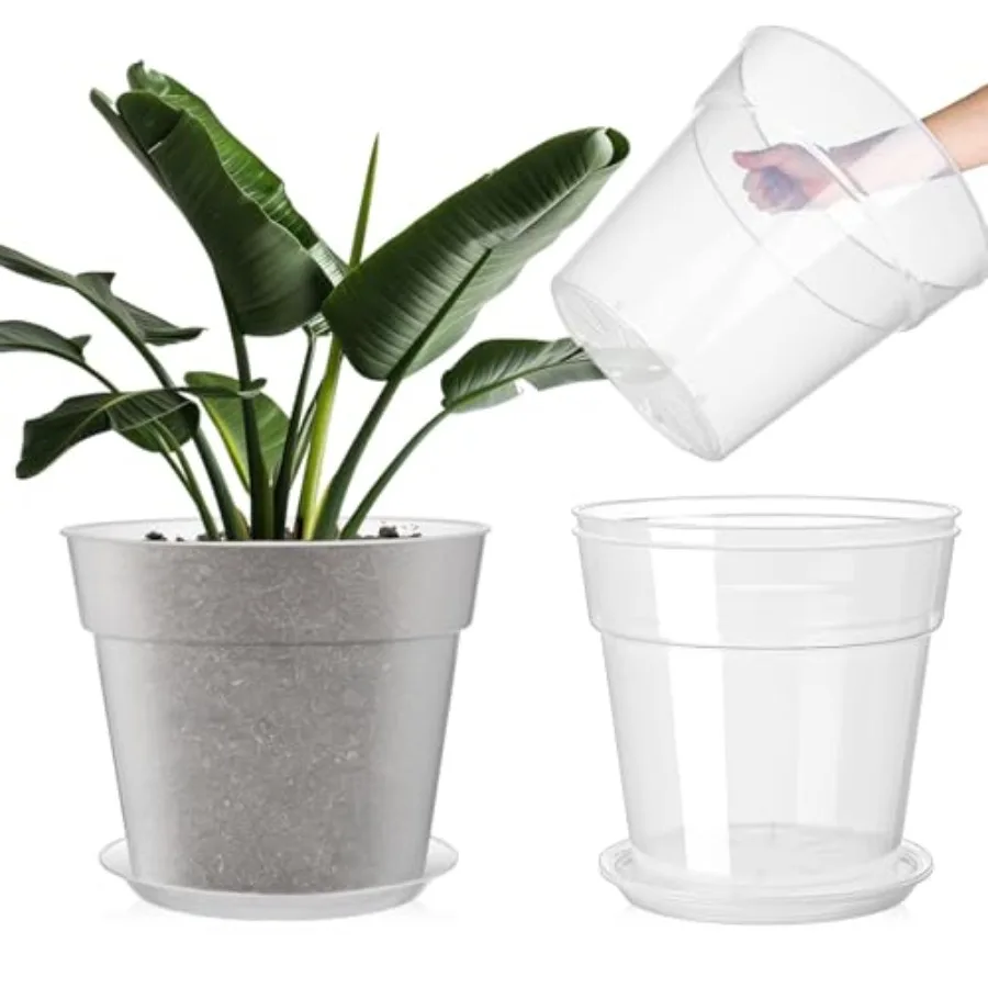 Nursery application, plastic material, clear color, 3-pack large pots with drainage holes for root health, 13.65-inch indoor an
Nursery application, plastic material, clear color, 3-pack large pots with drainage holes for root health, 13.65-inch indoor an