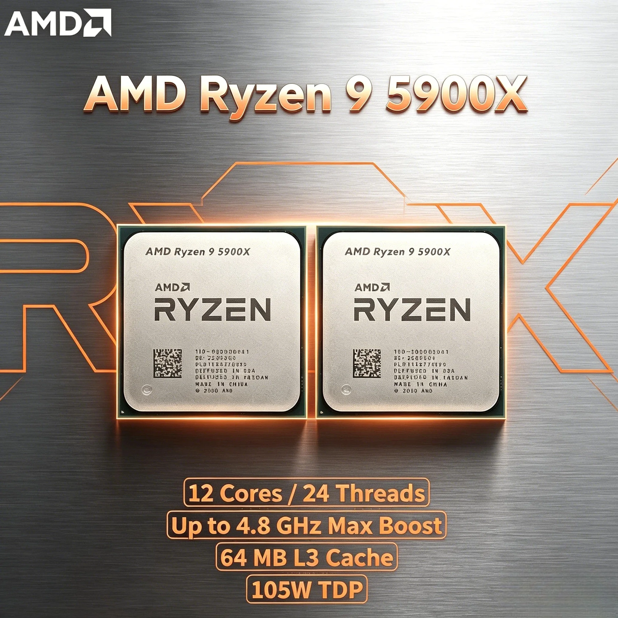 AMD Ryzen 9 5900X Processor 12 Core 24 Thread 3.7GHz Up to 4.8GHz 7nm AM4 Cache 105W TDP Desktop CPU Gaming Streaming Tray Pro