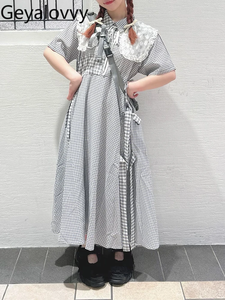 Japanese Style Sweet Girls Plaid Dress Patchwork 3D Bow Decoration Loose Adjustable Waist Short Sleeve Turn-Down Collar Dress
Japanese Style Sweet Girls Plaid Dress Patchwork 3D Bow Decoration Loose Adjustable Waist Short Sleeve Turn-Down Collar Dress